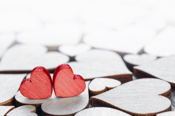 valentine wood hearts  close up