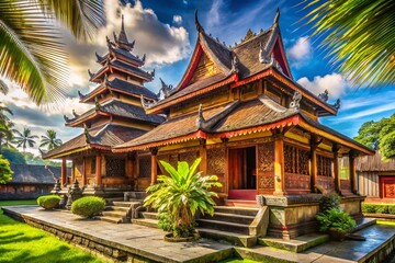Naklejka premium Photorealistic 3D AI recreates ancient Indonesian rural homes.