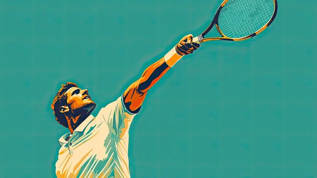 Tennis Player Reaches Up To Serve With Racket