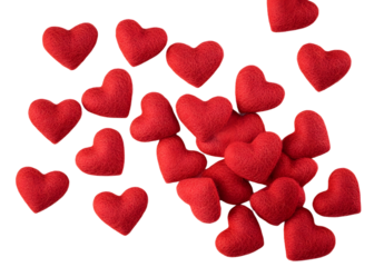 Red felt hearts pile valentine and love border isolated on transparency photo png file