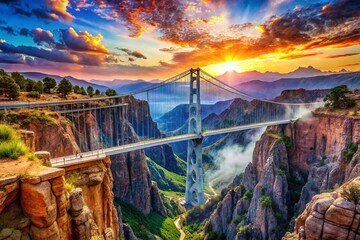 Royal Gorge Bridge, double-exposed, Arkansas River, Colorado, AI art.