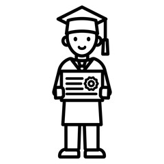 졸업하는 학생과 졸업장 아이콘