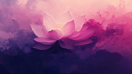 Lotus Flower Blooming in Twilight: Soft Rose and Deep Purple Gradient, Illuminated Petal Details, Capturing the Essence of Awakening.