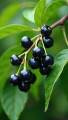 Mature black pepper berries on a Piper nigrum tree branch, garden, botanical