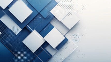 Geometric abstract design with blue and white shapes creating depth and texture in a modern style