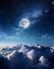 Night sky with clouds and moonlight. Generated image