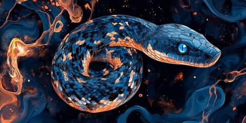 Neon Glowing Snake with Electrifying Light in Dark Atmosphere