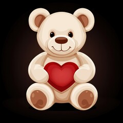 Obraz premium Cute teddy bear holding heart playful atmosphere digital art whimsical setting front view love and friendship concept