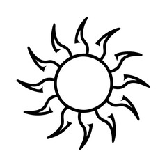 Black and White Sun with Stylized Flaming Rays