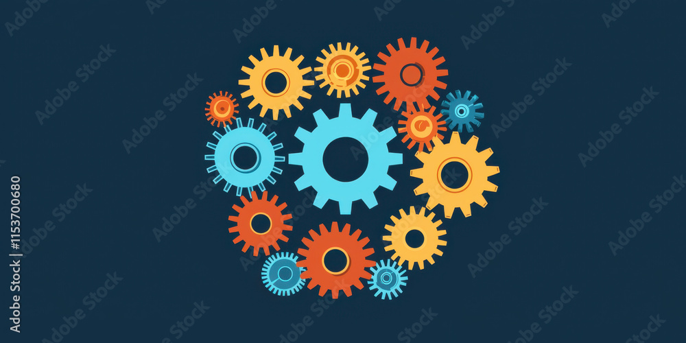 Poster continuous an abstract image of interlocked gears in motion, symbolizing endless mechanics and innov