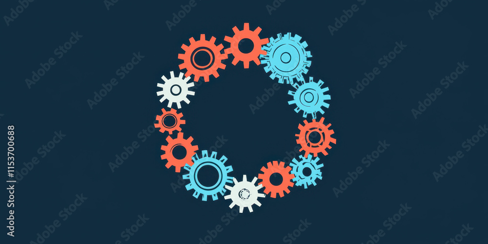 Poster continuous a dynamic illustration featuring interlocking gears in motion, symbolizing collaboration 