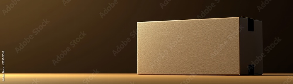 Poster a simple cardboard box sits on a wooden surface, illuminated by soft lighting, creating a minimalist