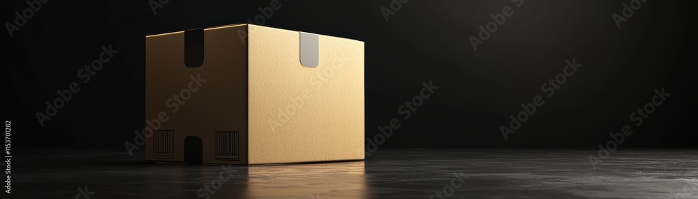 Poster a simple cardboard box is illuminated against a dark background, creating a striking contrast and em