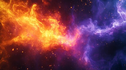 Obraz premium Vibrant Explosion Effect with Fiery Oranges Yellows and Reds Transitioning into Swirling Purples and Blues for Dramatic Gradient