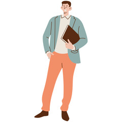 Business people working. Different men, women wearing smart casual office outfits standing with computer. Diverse stylish men wearing modern street fashion clothes. Handsome guys in casual autumn, fal