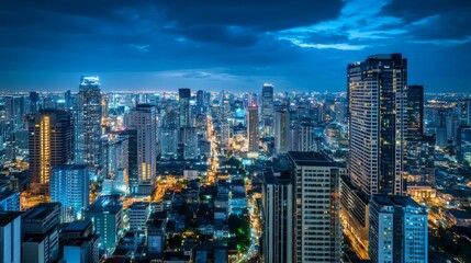 Obraz premium Moody Urban Night Skyline with City Pulse
