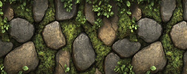 A textured background of stones and moss, suitable for graphic design or environmental themes.