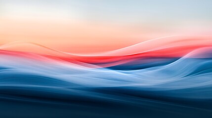 Blurred flowing waves in blue and red, creating an abstract elegant background with a soft gradient finish