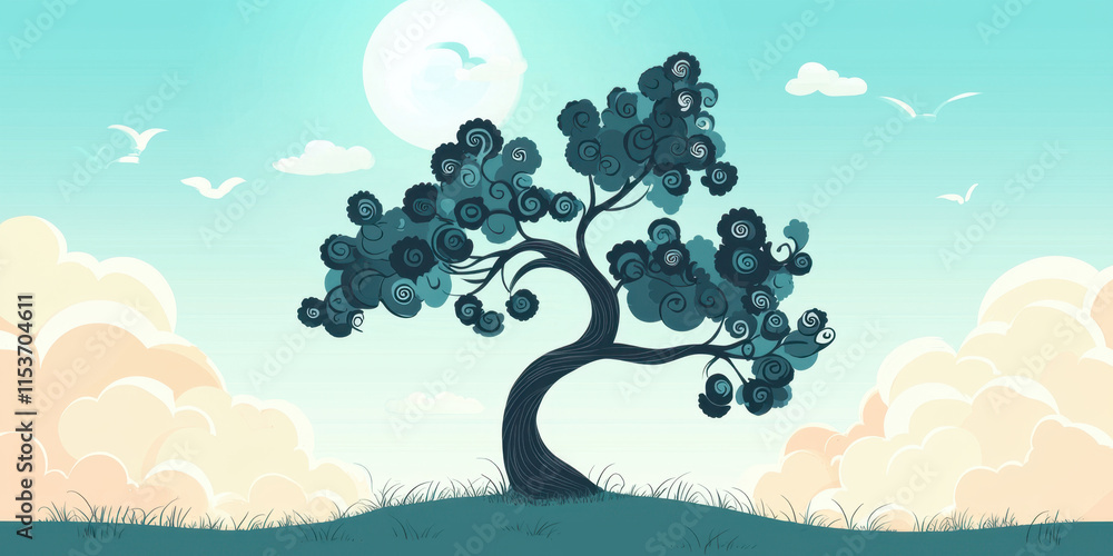 Poster continuous a vibrant image of a continuously growing tree with spiraling branches, showcasing nature