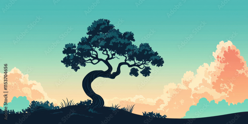 Poster continuous a detailed image of a continuously growing tree with a spiraling branch, ideal for nature