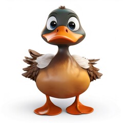 Obraz premium Adorable 3D cartoon duckling standing, isolated on white background with full depth of field