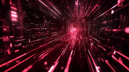 Obraz premium Dark red neon lines weaving through a sleek tech-inspired background, with a sharp and modern vector style
