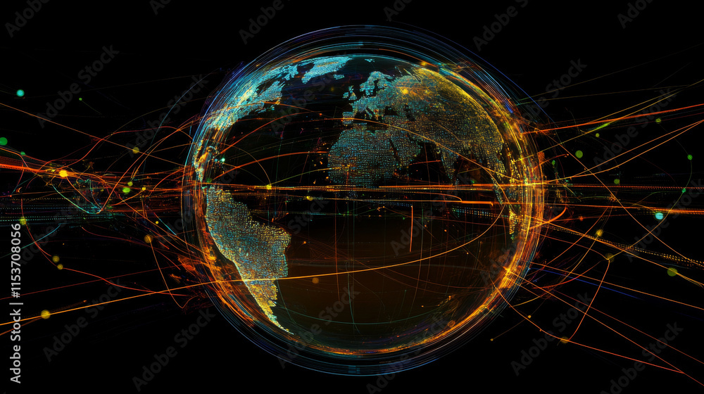 Poster digital globe with interconnected lines representing global connectivity