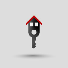 Real estate concept icon. House key isolated on white background. Vector illustration.