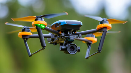 High-tech drone flying in a natural setting