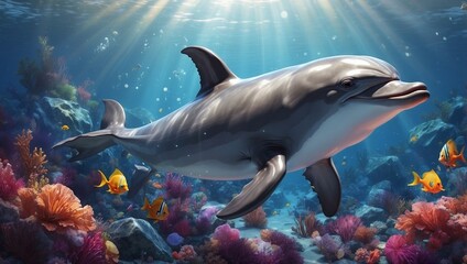 Naklejka premium Stunning Dolphin Illustration in Vibrant Colors