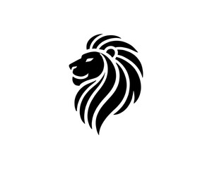 Lion head logo, lion head icon, lion face logo. Simple silhouette. Flat style. Logo design template. Vector illustration. Animal logotype concept.