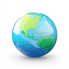 Fototapeta premium Three-Dimensional Earth Globe with Blue and Green Details, Set Against a Pure White Background