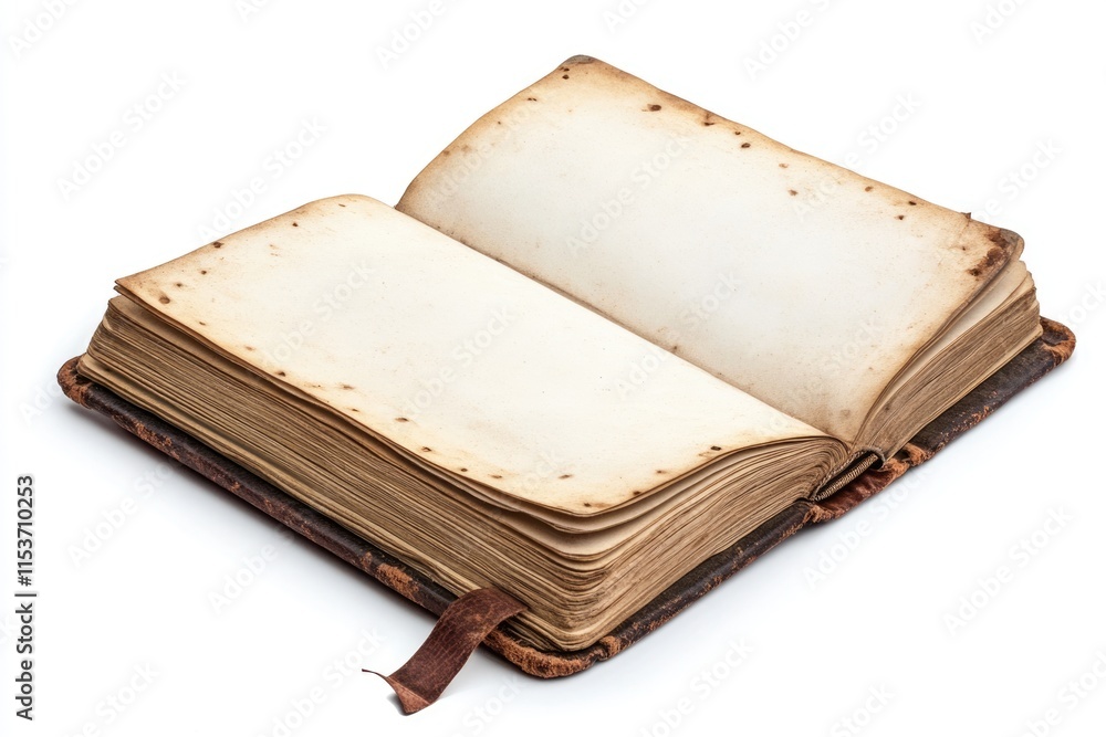 Poster classic unused open journal. vintage style blank pages with rustic texture on white background