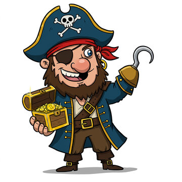 recommend clip art: Jolly Pirate Captain with Treasure Chest and Hook