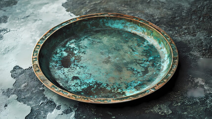 Copper plate with verdigris patina. verdigris. illustration. Verdigris. Illustration
