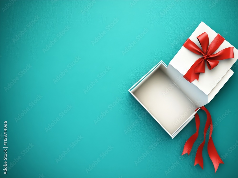Poster a present box wrapped with a red ribbon bow and containing an empty space is shown in an open gift b