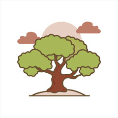 "Majestic Oak Tree Silhouette at Sunset, vector image