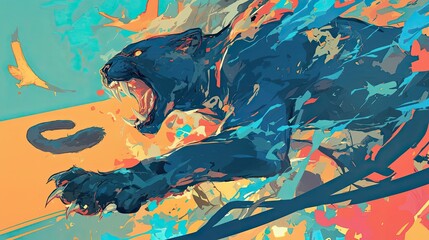 Abstract Painting of a Black Panther in Motion