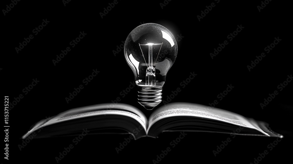 Poster a light bulb hovering over an open book, symbolizing ideas and knowledge.