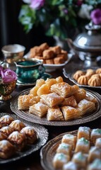 Delicious pastries and sweets on a table.
