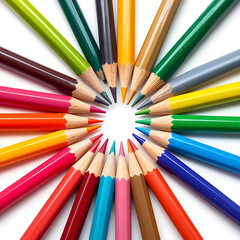 Fototapeta premium Colorful Pencils Arranged in a Circle on White Background