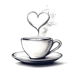 A steaming cup of coffee with a heart-shaped steam.