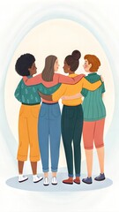 Naklejka premium Illustration of the Sisterhood: Vivid illustration of different women, unity, International Women's Day