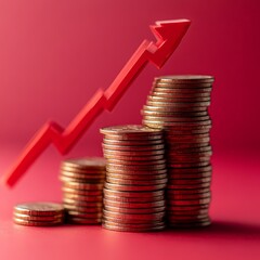 Hand Placing Red Arrow Over Stacked Gold Coins