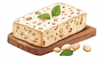 Tempeh Fermented Soybeans Vector Isolated Illustration