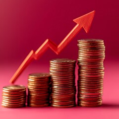 Hand Placing Red Arrow Over Stacked Gold Coins