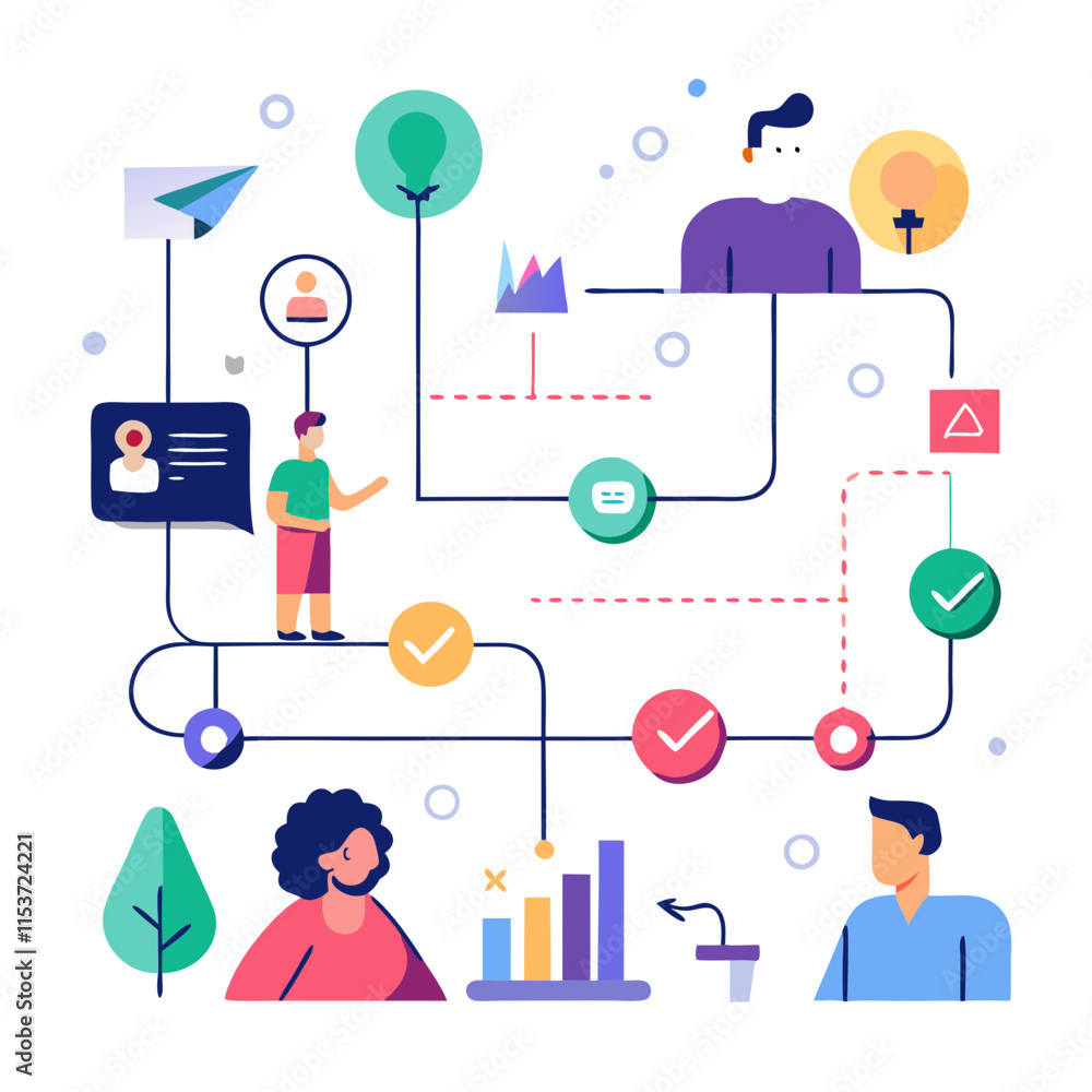Poster abstract representation of a user journey map highlighting engagement steps and feedback loops for i