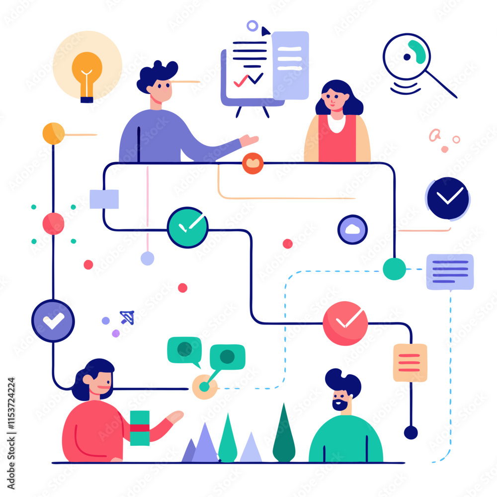 Aufkleber exploring the intricacies of a user journey map through abstract representation and design elements