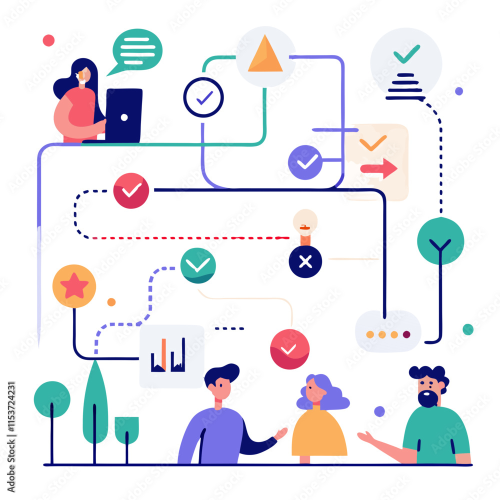 Poster visual representation of a user journey map illustrating various stages and interactions in a digita