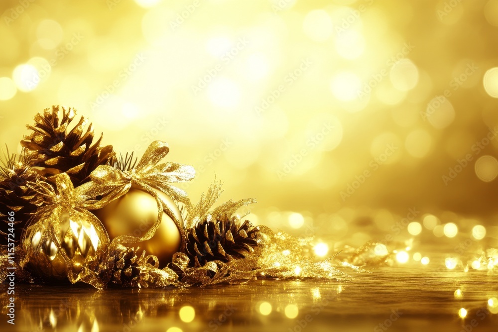 Aufkleber bokeh garlands create a festive backdrop with gift boxes and pine cones intertwined with branches, p